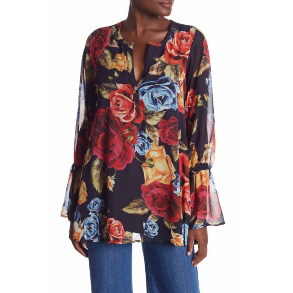 NWT Show Me Your Mumu Flowy Tunic Top Floral Print Long Sleeves Sz XS